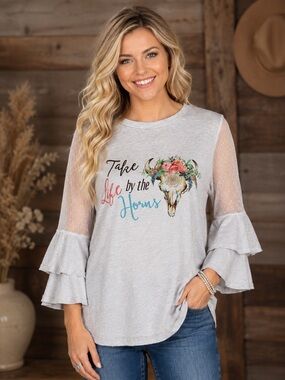 Take Life by the Horns Western Ruffle Top